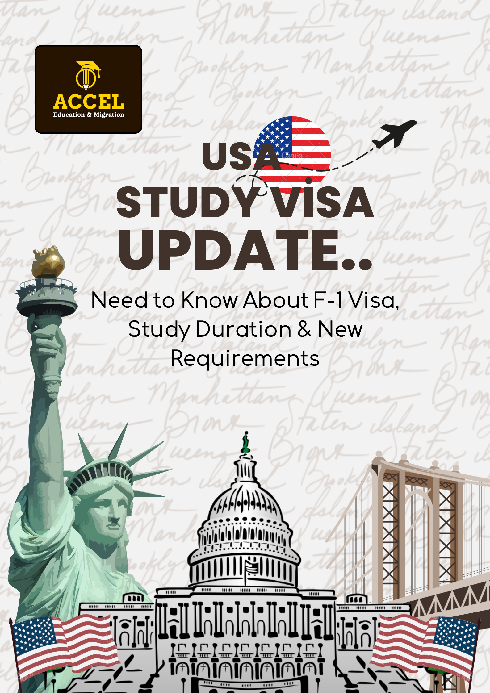 “USA Student Visa Update 2026: New F-1 Visa Rules, Return After Study, OPT & What Nepalese Students Need to Know”Brown Modern Illustration United States (USA) Promotion Travel Poster (1) USA study visa 2026